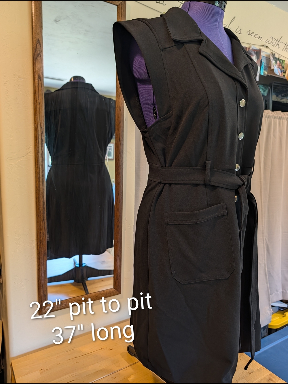 DKNY Black Sleeveless Midi Dress with Tie Belt